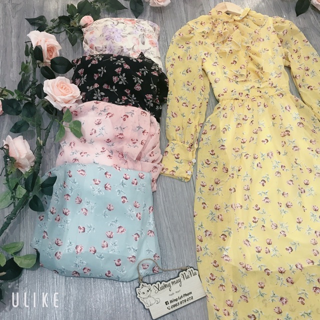 Đầm hoa nhí tay dài phối bèo siêu đẹp (hình thật+video) | BigBuy360 - bigbuy360.vn