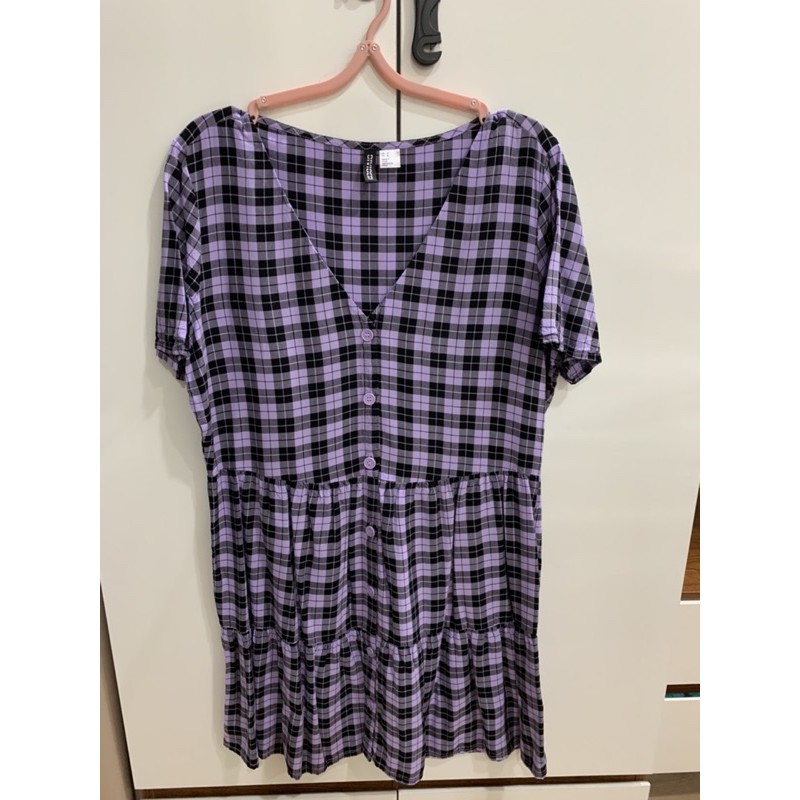 Đầm H&M caro tím size M chính hãng mới 95%