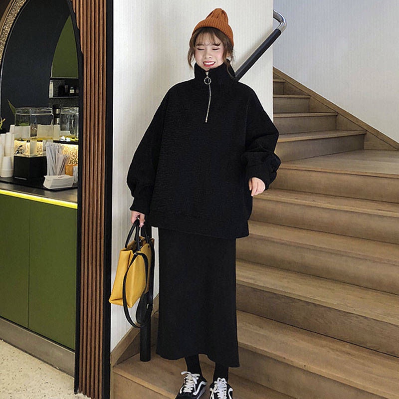 Áo sweater RENJIANVSHENG tay dài cổ cao lông cừu giả thời trang ấm áp dành cho nữ