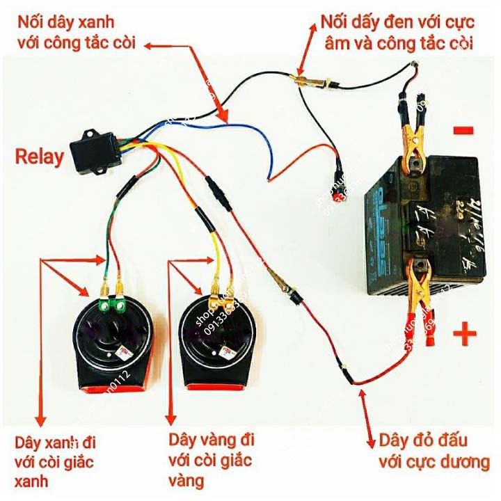 ( Hàng Chất, giá tốt ) Còi Ngân 8 Tiếng 12V Cho Xe Máy - ÔTô ( Gồm 2 Còi  ÂM Thanh Cực Hay - Tặng Kèm Công Tắc )