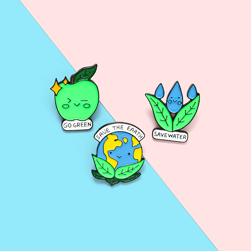 QIHEJEWELRY Green Environmental Protection Cartoon Brooch Earth Badge Gifts for Friends Clothing Accessories