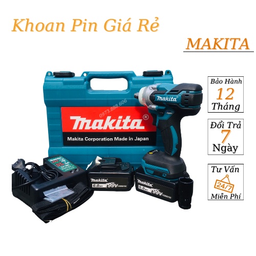Máy siết bulong MAKITA dùng pin 199V Không chổi than cầm tay- Pin 10 Cell bắn vít mở ốc khoan tường , Pin khỏe