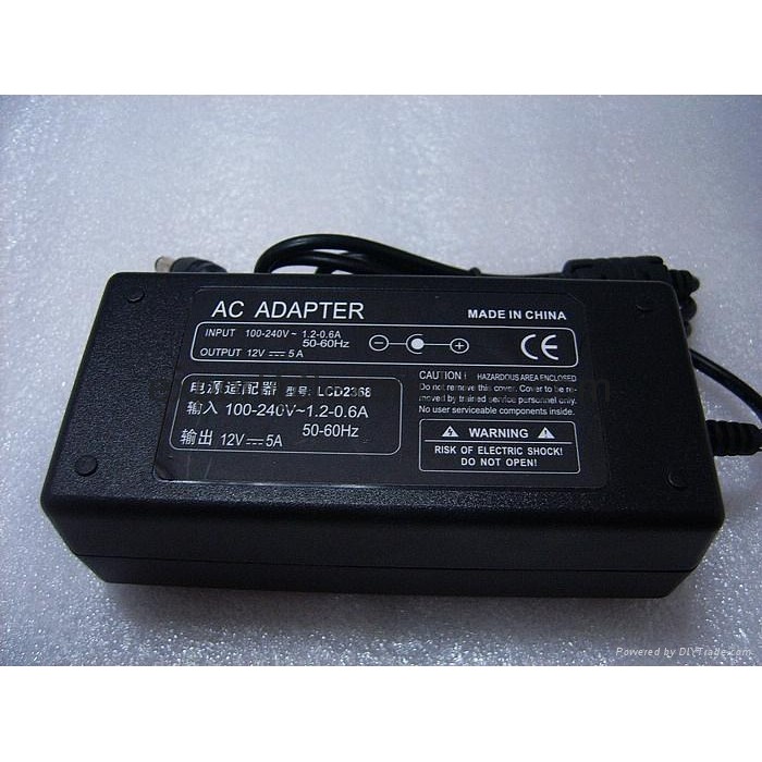 Adapter 12V-5A cho màn hình, đầu ghi Camera kèm dây nguồn