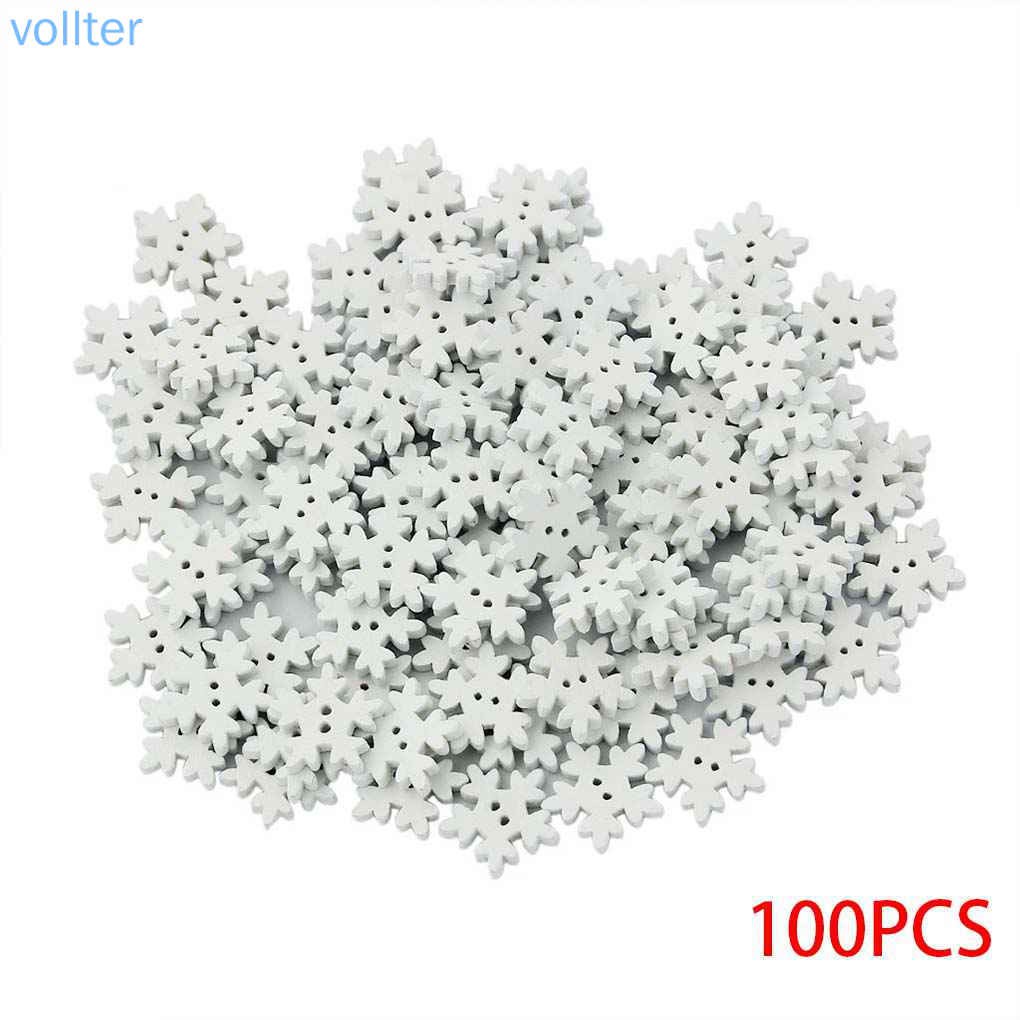 VOLL 100pcs 18mm Wood Christmas Snowflake Buttons DIY Craft White Snow Flakes Wooden Sewing Buckle