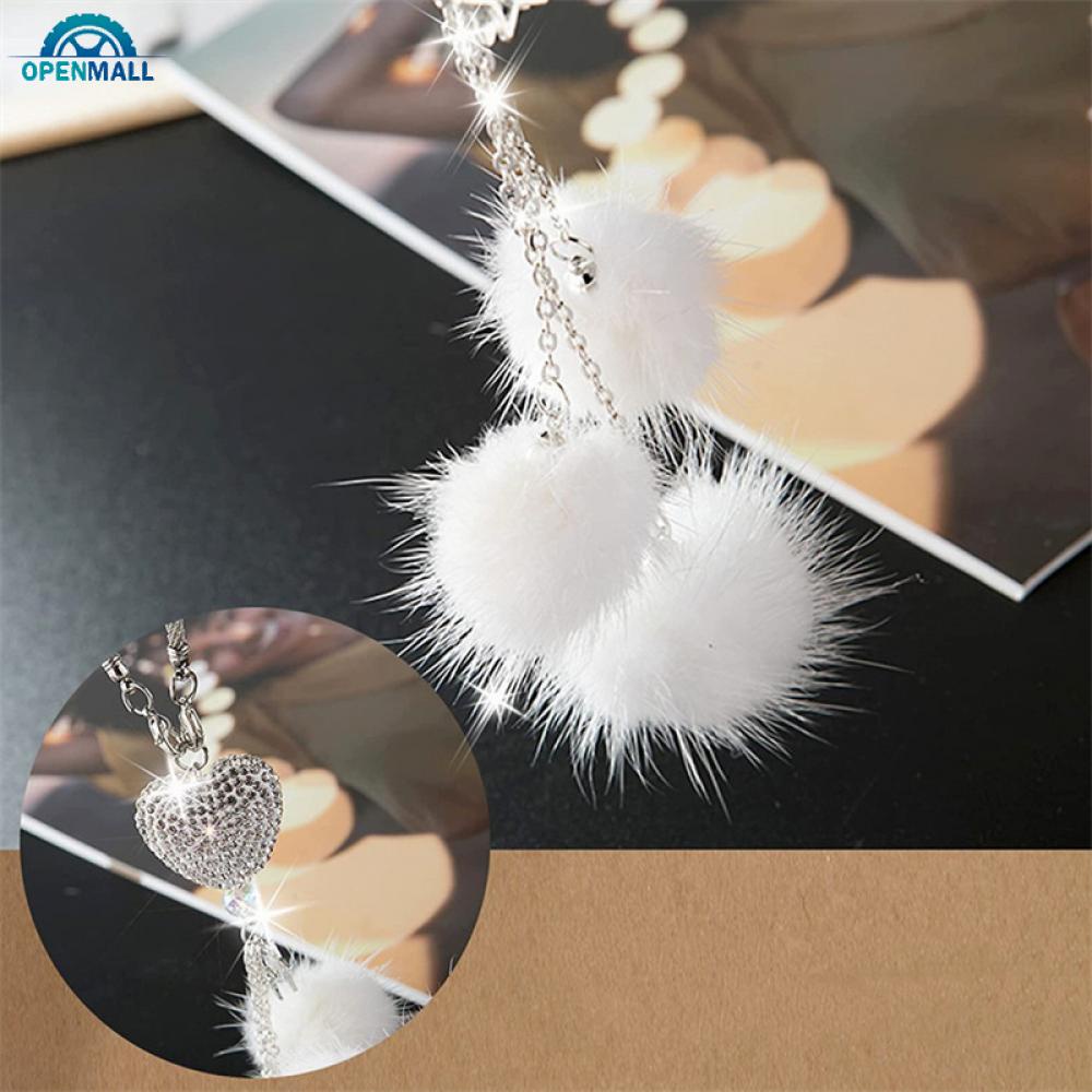 Phụ Kiện Treo Trang Trí Gương Chiếu Hậu Xe Hơi Hình Trái Tim Đính Đá Phối Cục Bông Xi