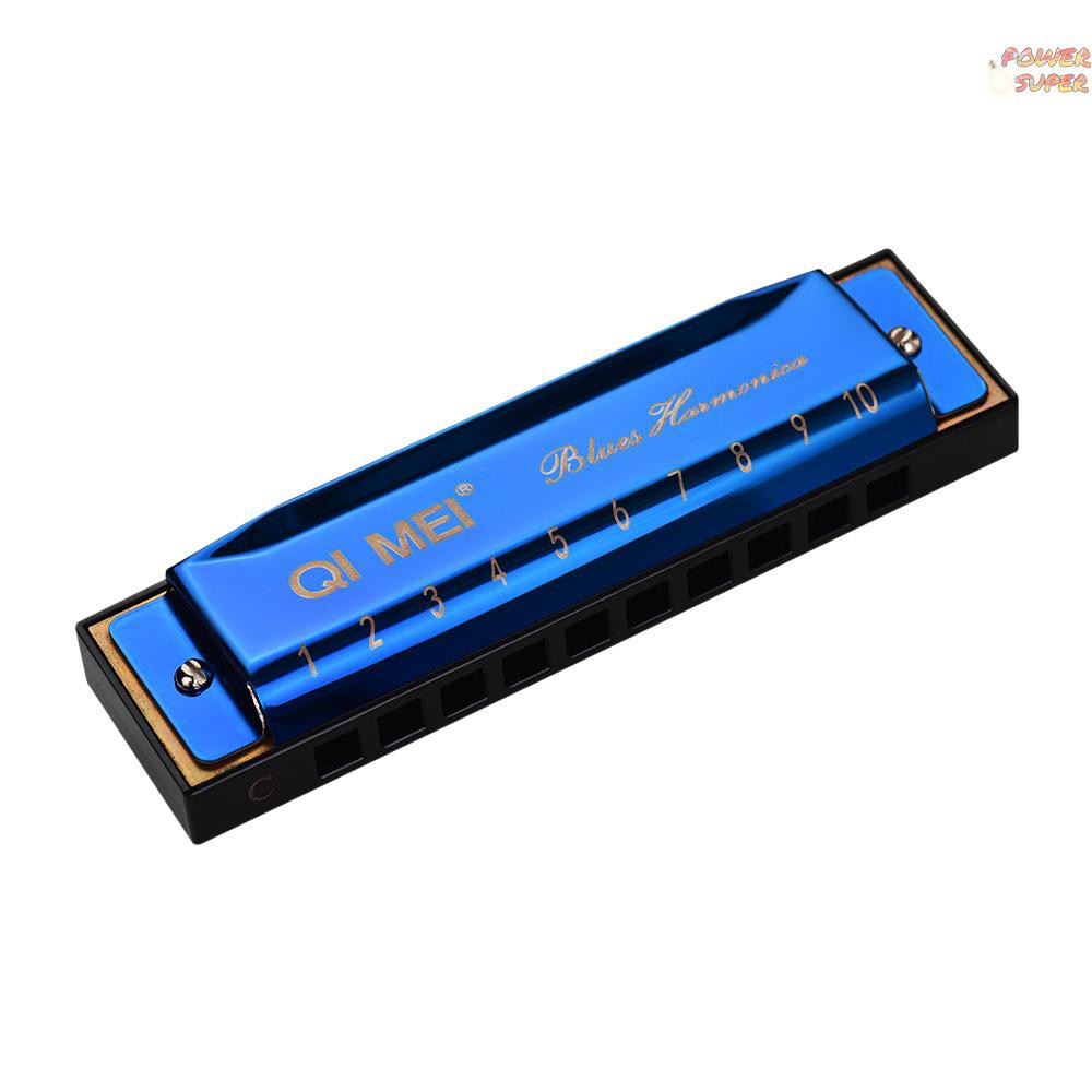 PSUPER QI MEI 1020 Blues Harmonica Key of C 10 Holes 20 Tunes Diatonic Harp Mouthorgan with Cleaning Cloth and Storage Box Black