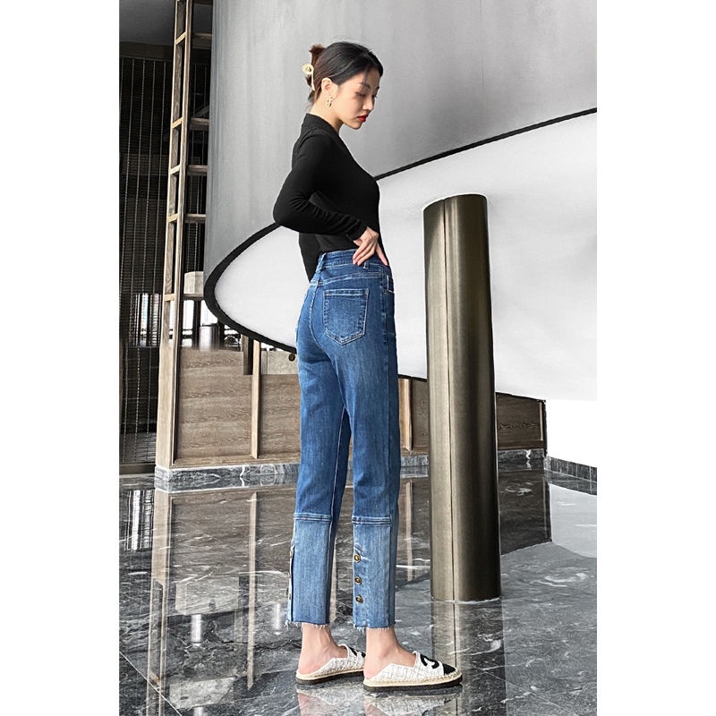 ☑☸♦Quần Jeans Nữ Dài Lưng Cao Ống Đứng Thời Trang Hàn Mới