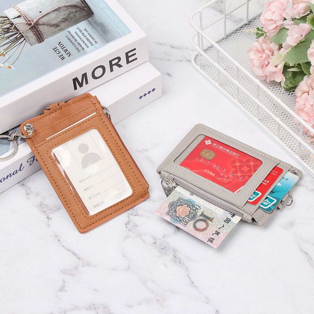 UPSTOP Túi đựng tiền xu/ thẻ ID/ thẻ tín dụng/ bưu thiếp bằng da gắn vòng khóa nhỏ gọn