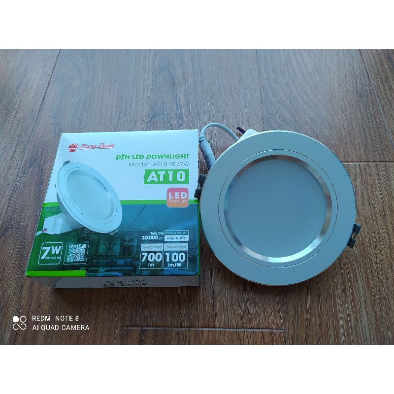 Đèn led âm trần rạng đông 7w, 1 màu, viền bạc, ánh sáng trắng.
