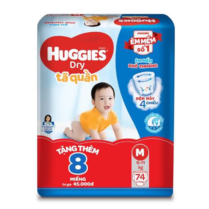 Tã quần Huggies Size M 74 miếng tặng thêm 8 miếng cùng size