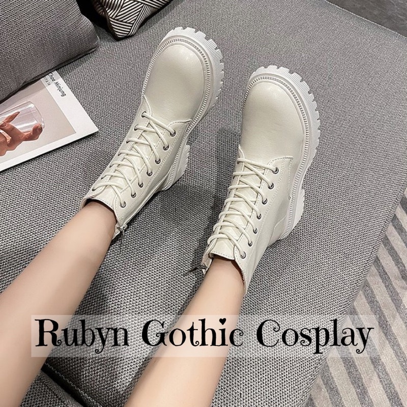 [Sẵn] ⭐️ Giày Boot Đế Sọc Mix Khoá Kéo Siêu Cá Tính ( Trắng và Đen ) Size 35 - 40