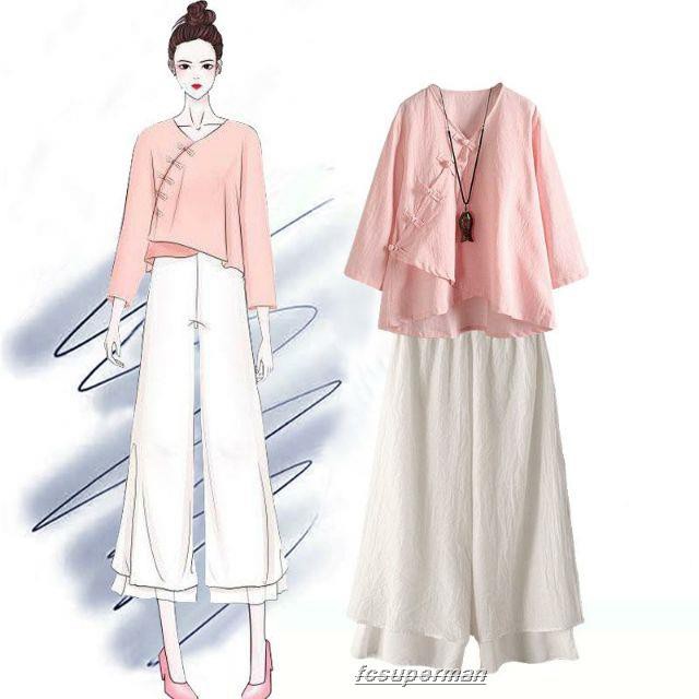 Bộ hán phục cách tân chất vải cotton thoáng mát kiểu retro