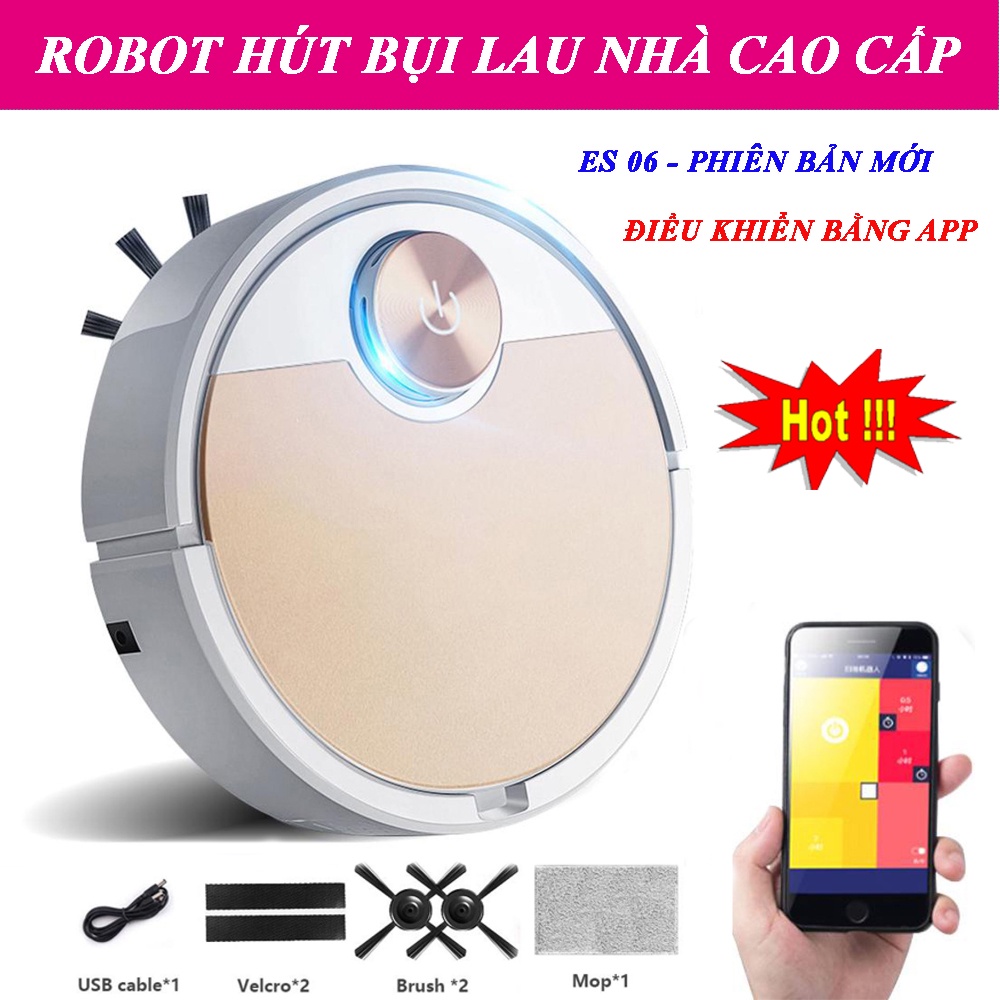 Máy Hút Bui, Robot Hút Bụi Lau Nhà ES06. Lực Hút Mạnh Mẽ, Cảm Biến 1 Chạm, Điều Khiển Qua App, Bảo Hành 12 Tháng!