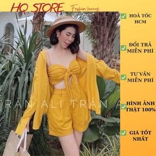 [Hoả Tốc] Set đũi 3 món đi biển áo sơmi bra 2s quần đùi, set đi biển du lịch 3 món - Maxi HQ store
