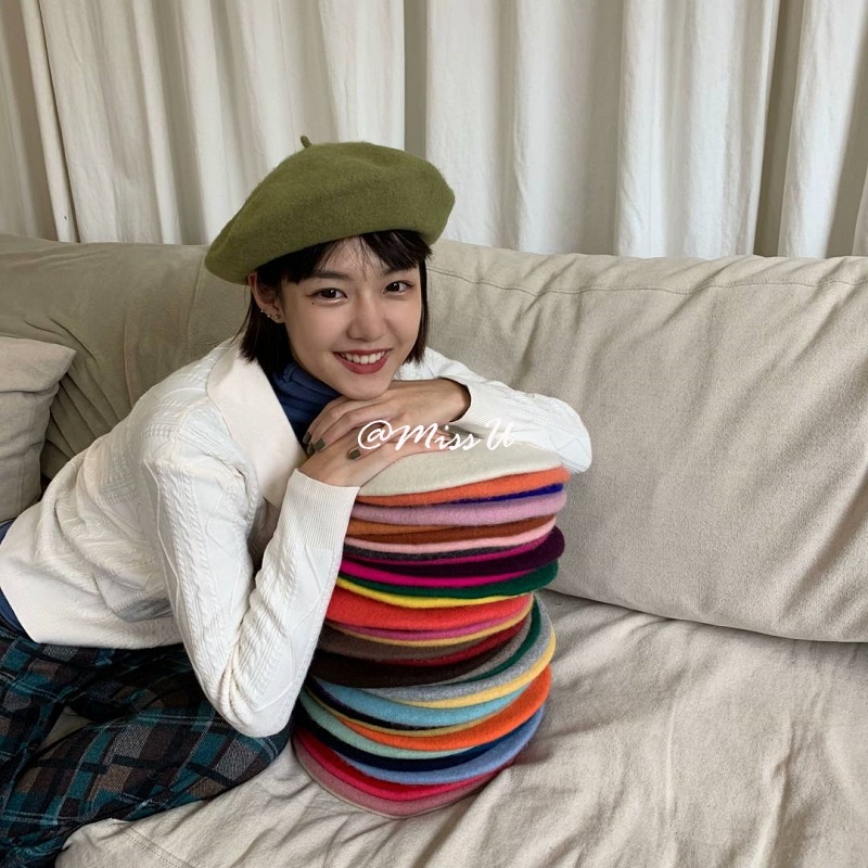 Mũ Nồi Len Màu Trơn Thời Trang Thu Đông Phong Cách Vintage Hàn Quốc Cho Nữ
