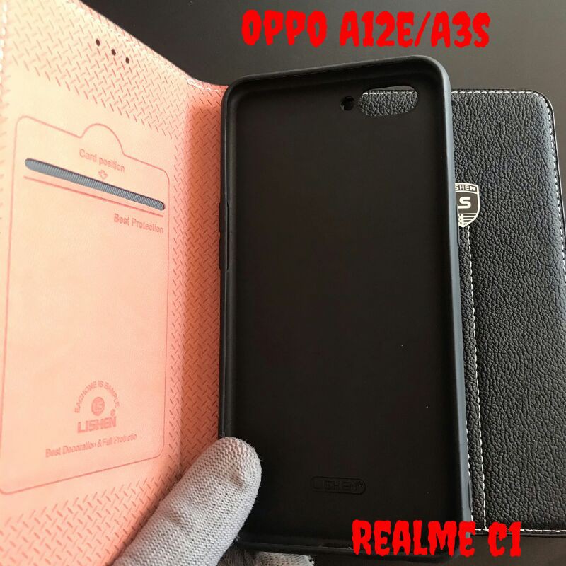 Ốp Lưng Bao Da Nắp Gập Oppo A12e/A3s, Realme C1 Hiệu Lishen Lịch Sự