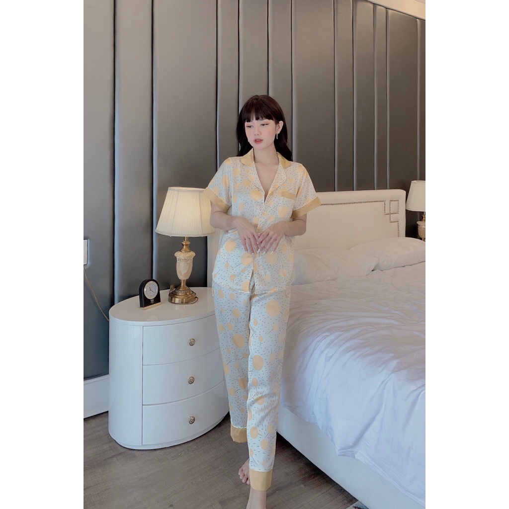 Đồ bộ nữ pijama lụa satin cao cấp mặc nhà tay ngắn siêu cute dễ thương – LTN1