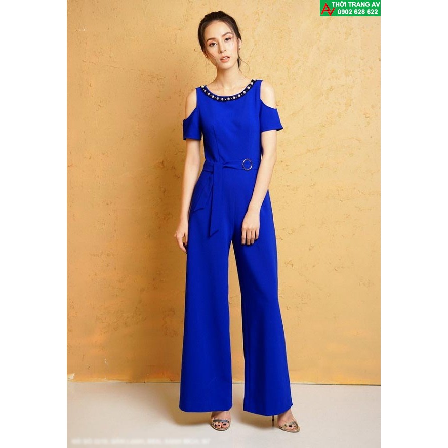 Jumpsuit - Đồ bay dài ống rộng khoét vai cổ đính hạt đầy sang trọng - AV5780