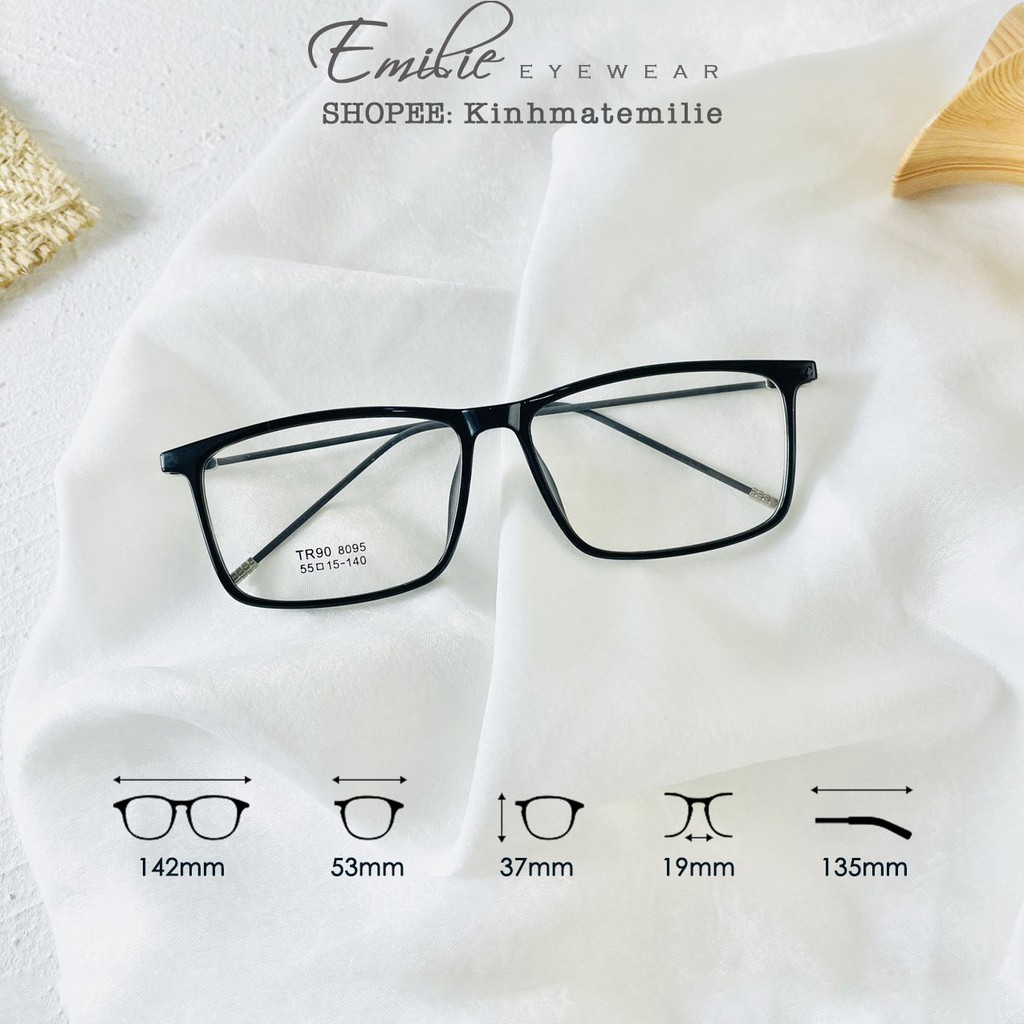 Gọng kính vuông nhựa dẻo mảnh Emilie eyewear phụ kiện thời trang 8095