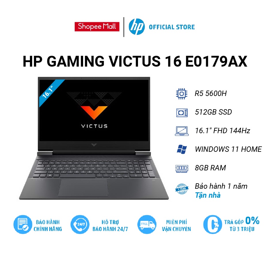 Laptop HP Gaming VICTUS 16 e0179AX 4R0V0PA |R5-5600H| 8GB |512GB|RTX3050Ti|16,1"144Hz