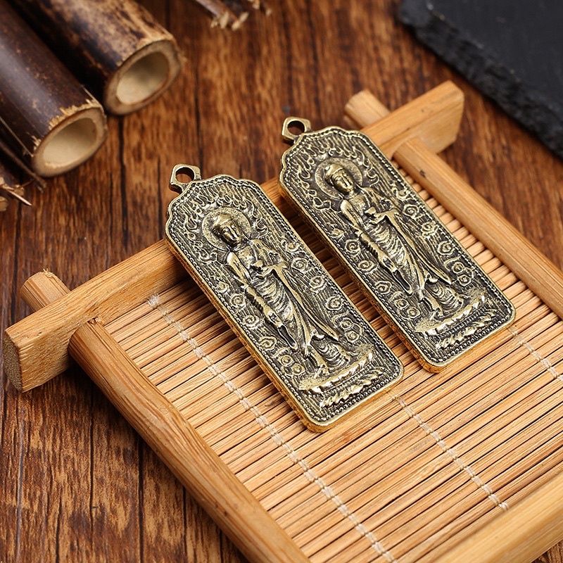 Móc khoá phong thuỷ + mặt dây chuyền đồng thau hình phật