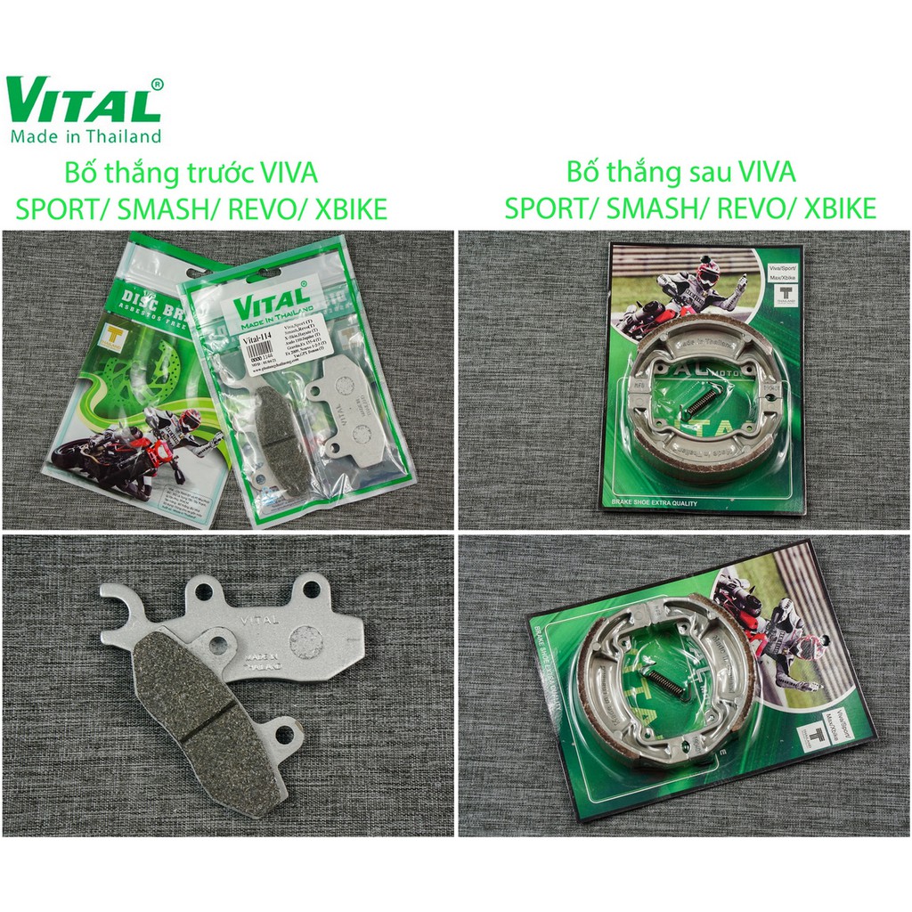 Bố thắng trước + sau VIVA, SPORT, SMASH, SMASH, REVO, X-BIKE hiệu VITAL - Má phanh xe máy, bố thắng đĩa VITAL chính hãng