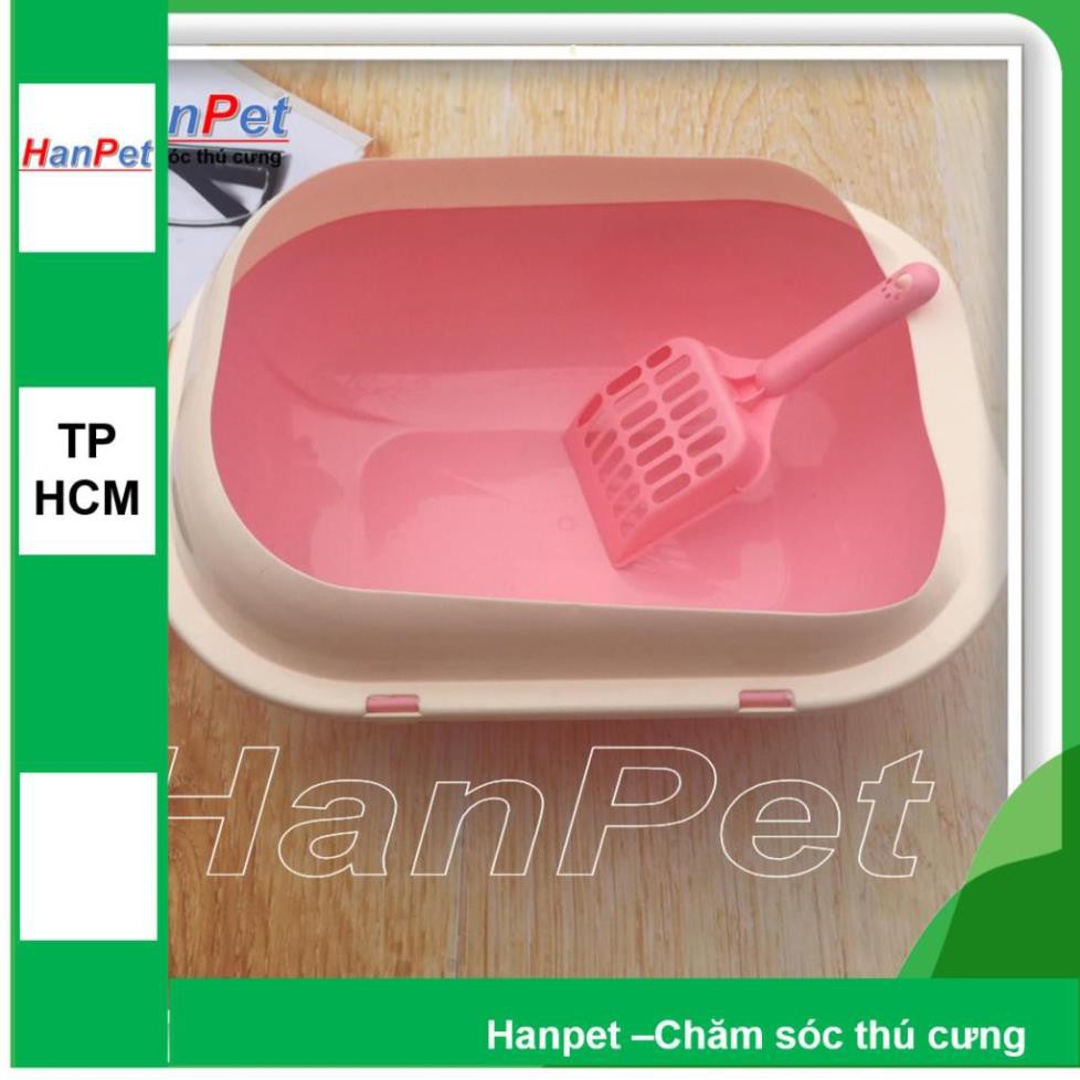 Hanpet.GV- Khay vệ sinh mèo, Khay đựng cát vệ sinh cho mèo có gờ chống bắn cát ra ngoài (- 376) Kèm xẻng hốt kít