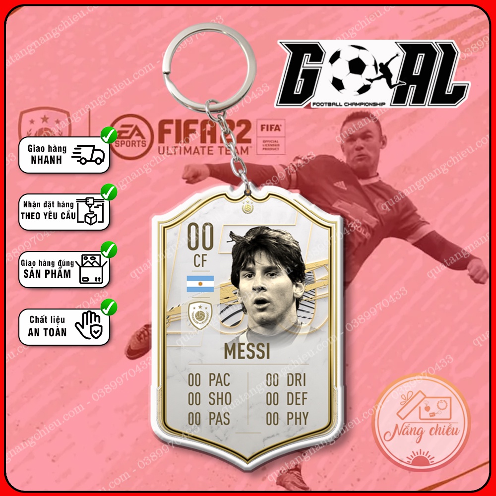 Móc khóa Icon Messi, thẻ cầu thủ bóng đá ☘️Quà Tặng Nắng Chiều☘️
