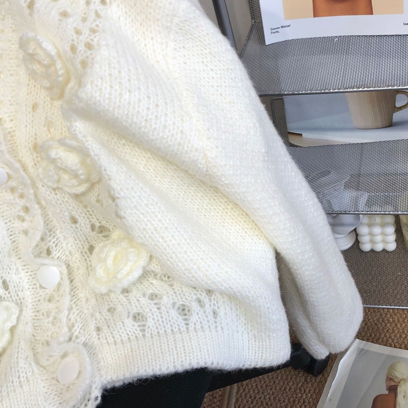 Áo Khoác Cardigan Dệt Kim Thủ Công Họa Tiết Hoa Xinh Xắn Cho Nữ  tao bao