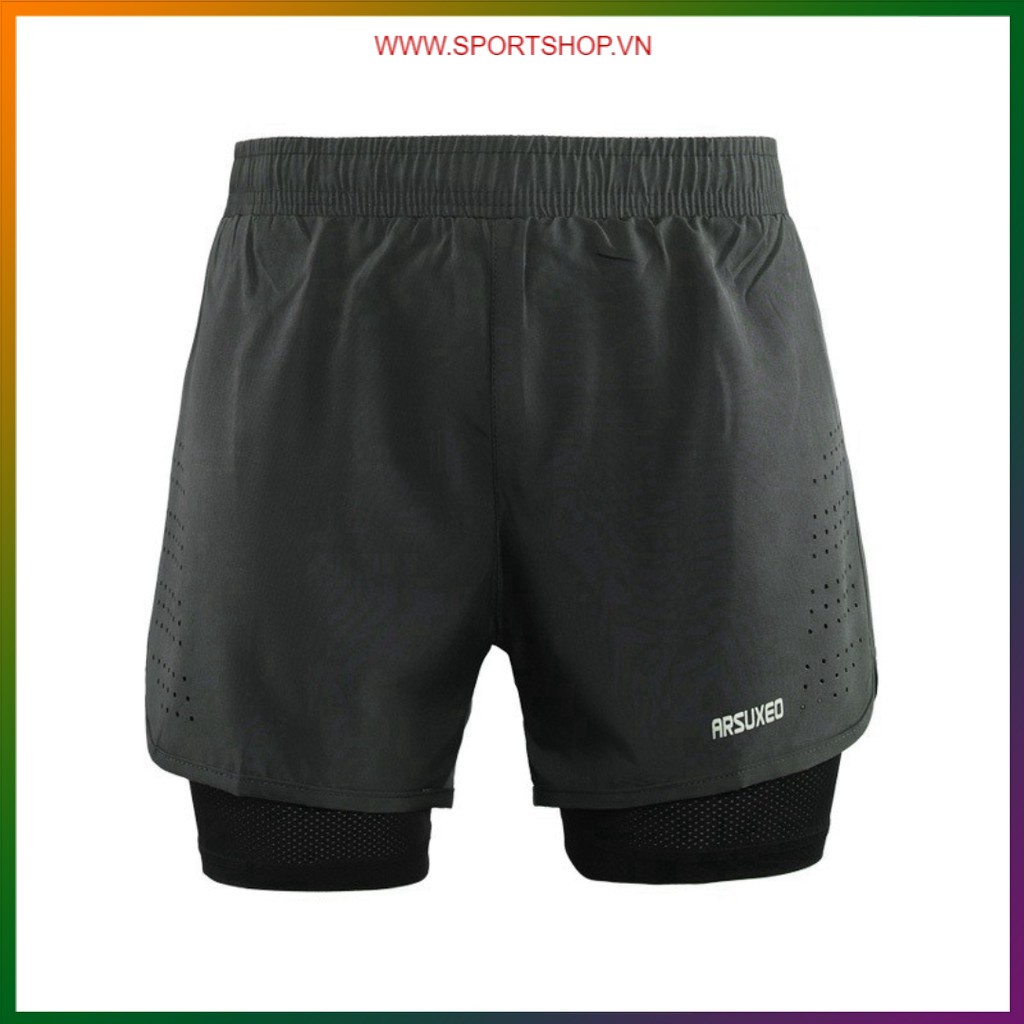 Quần chạy bộ nam ARSUXEO MS01, quần short thể thao 2 lớp (boxer) có túi khóa kéo sau, siêu mềm mại, thoáng khí | BigBuy360 - bigbuy360.vn