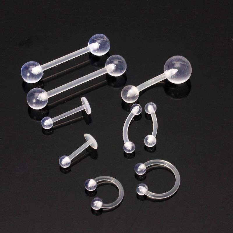 Bộ trang sức 9 khuyên xỏ lỗ mũi/lông mày/toàn thân acrylic UV trong suốt