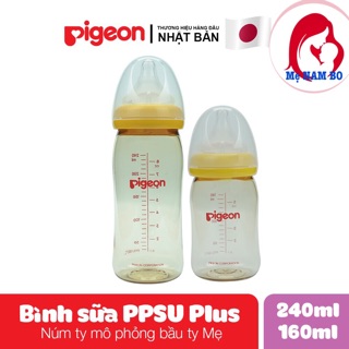 [CHÍNH HÃNG 100%] Bình Sữa Cổ Rộng PIGEON Thần Thánh PPSU Plus 160ml/240ml,Thật Như Bầu Ty Mẹ Giúp Bé Ti Bình Ngon Lành
