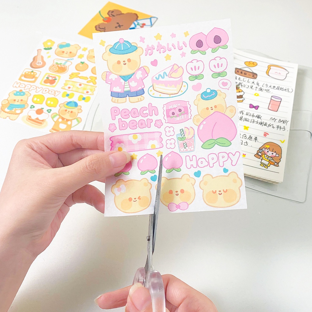 Sticker Set 4 Tấm Tự Cắt Thỏ Dâu Tây Và Gấu Nâu Dán Trang Trí