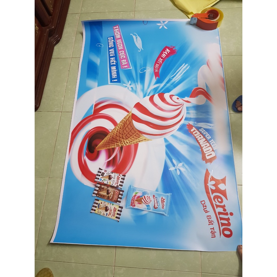 Miếng dán tủ đông - decal dán tủ kem mẫu kem merino tươi mát không thấm nước mẫu mã đa dạng, đầy đủ kích thước