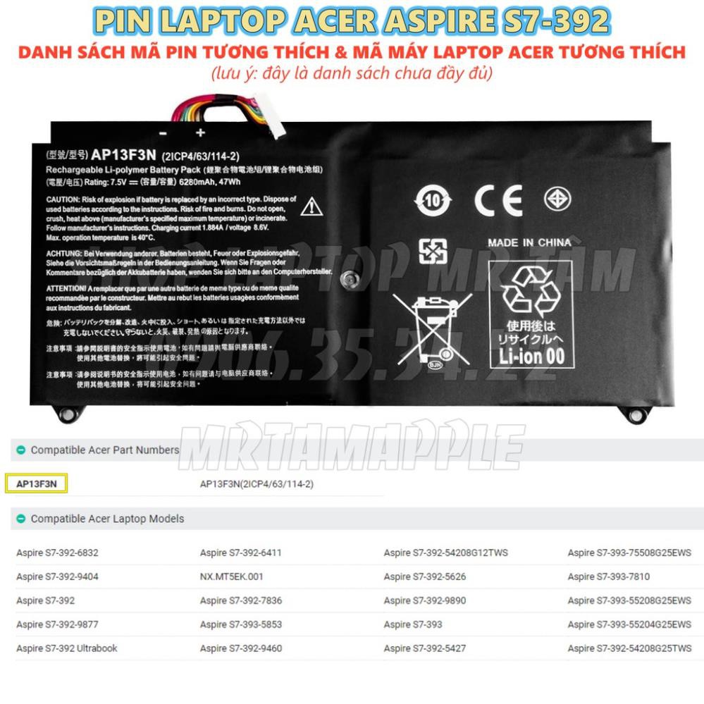 Pin Laptop ACER ASPIRE S7-392 (AP13F3N) (ZIN) - 4 CELL - Aspire S7-392, Aspire S7-393