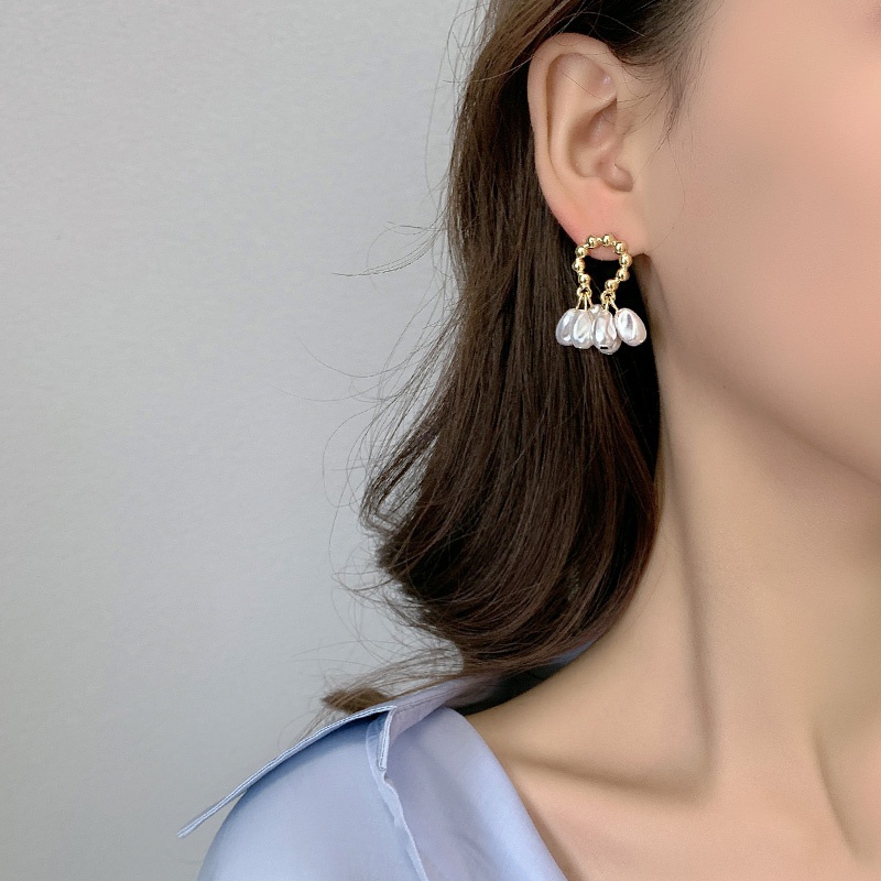 Khuyên tai đính ngọc phong cách Hàn Quốc thời trang cho nữ