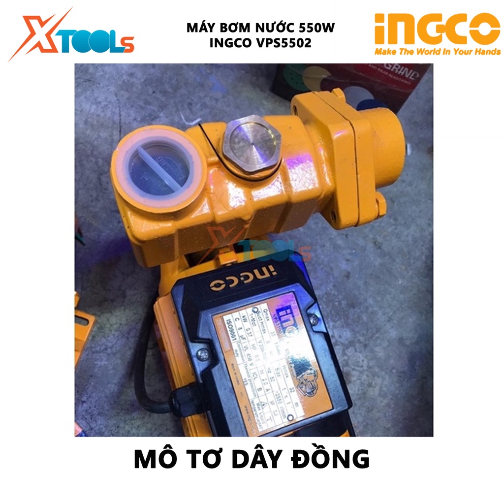 Máy bơm nước INGCO VPS3708 | máy bơm tăng áp 370W (0.5HP), chiều cao bơm 32m, mô tơ dây đồng, độ hút sâu 8m tăng áp lực