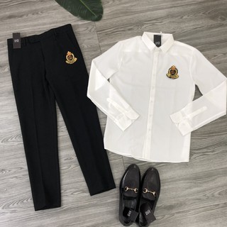 Quần âu Sơ mi họa tiết thêu kimsa 1 set quần tây + áo sơ mi ,co giãn ,trẻ trung đi làm đi chơi mẫu mới