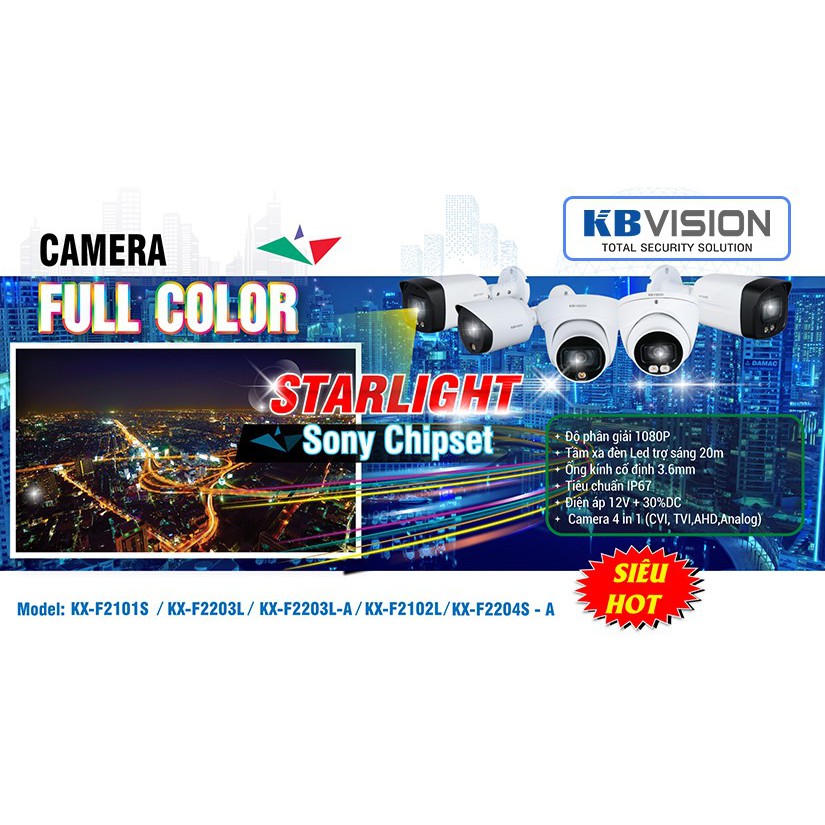 Camera HD Analog 4in1 2MP Full Color KBVISION KX-CF2203L -  đập tan bóng tối