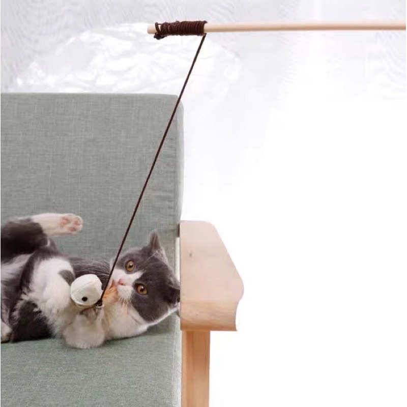 Cần câu lông vũ trêu mèo kèm lục lạc - cần câu mèo dây thép cong đồ chơi cho mèo