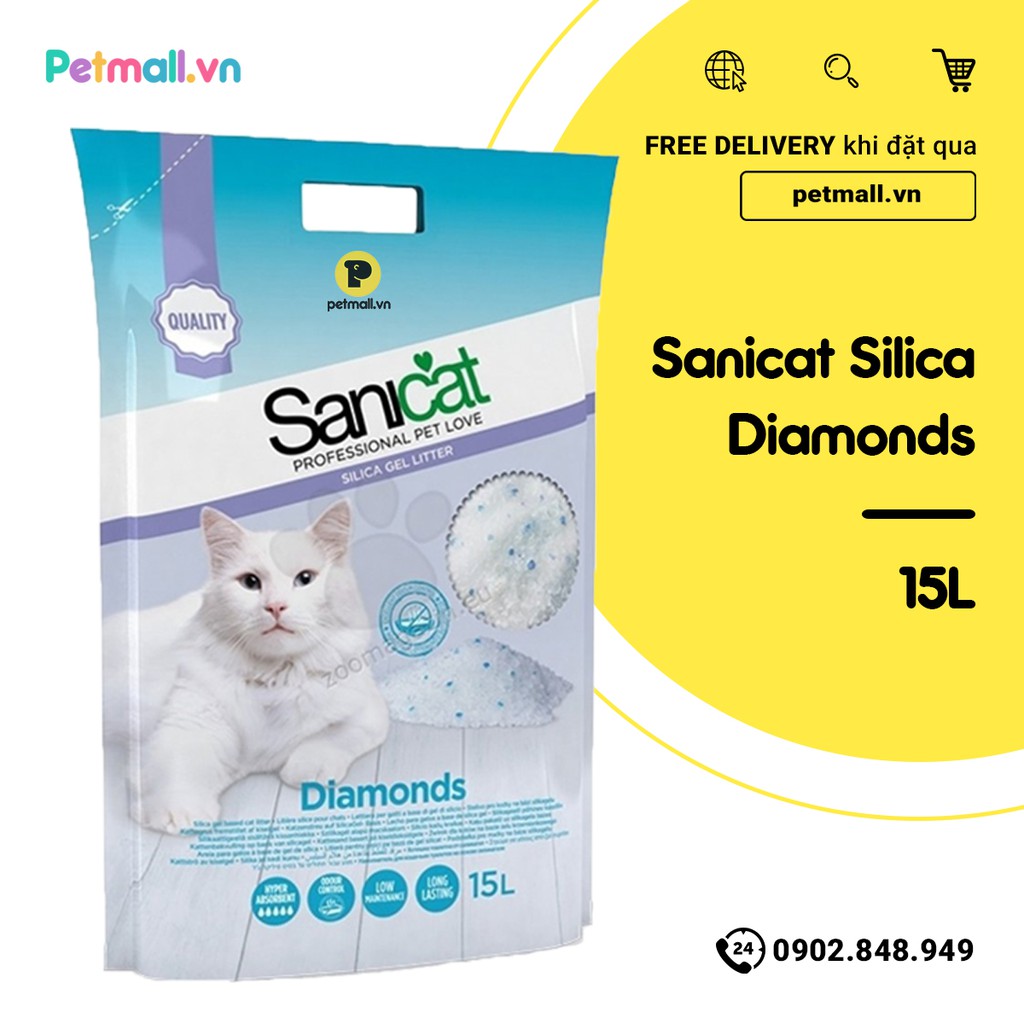 Cát tinh thể vệ sinh cho Mèo SANICAT Diamond 15L (hạt lớn)