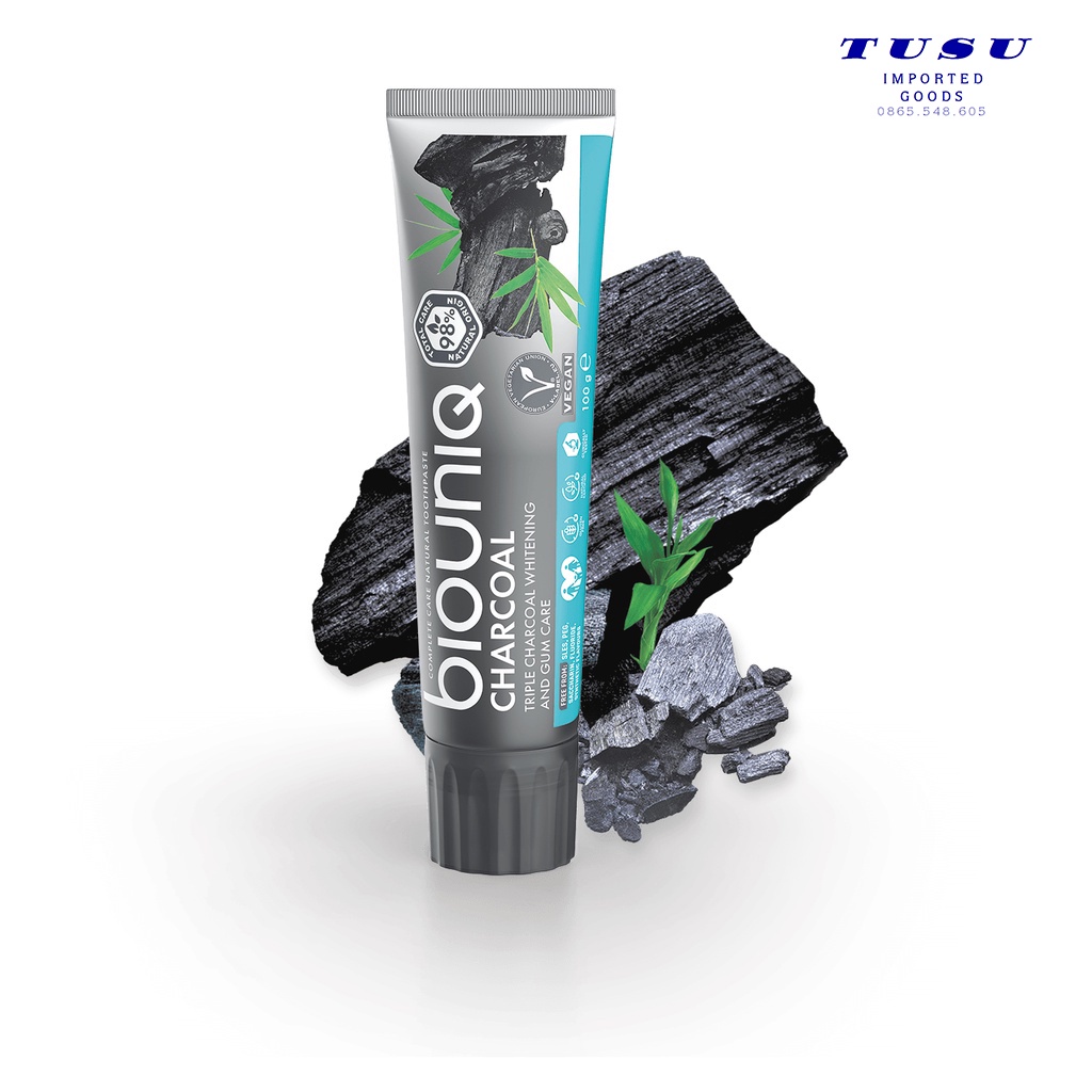 Kem đánh răng Biouniq than hoạt tính 100ml-Nhập khẩu chính hãng từ Nga Complete care natural toothpaste activated carbon