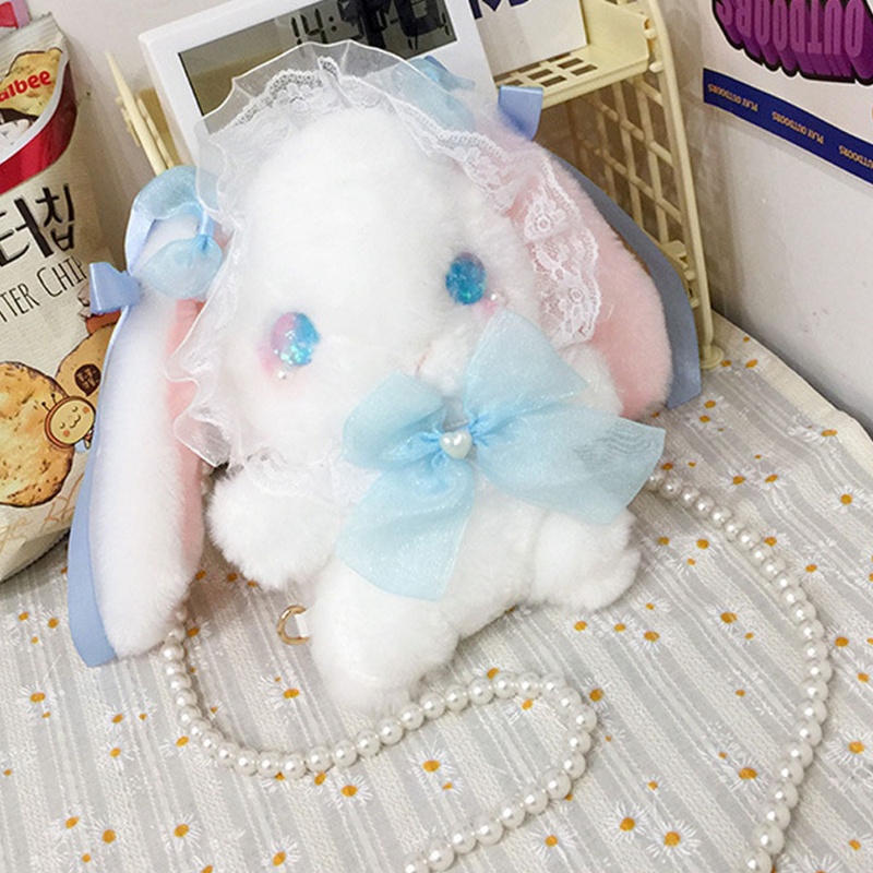 Túi đeo chéo hình thỏ hoạt hình nhồi bông phong cách lolita vui nhộn cho nữ