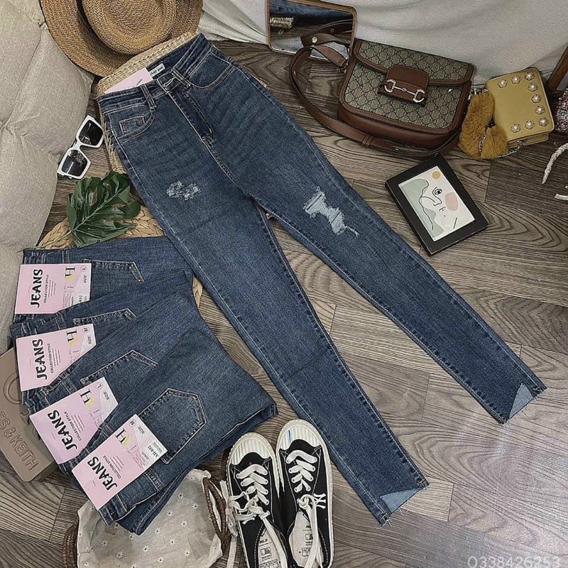 Quần Jeans Nữ Ôm Cạp Cao Rách Nhiều Xéo Gấu Fullsize Ulzzang QA3