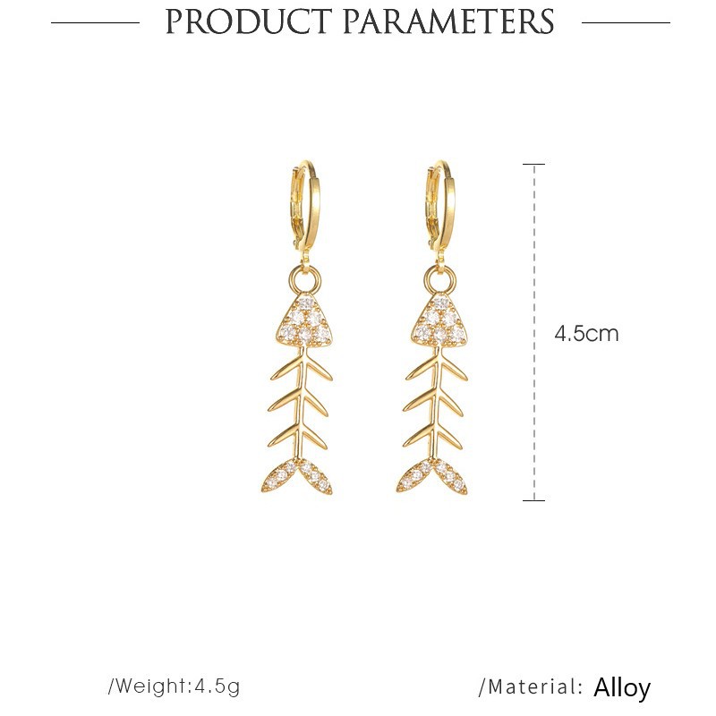 Bông Tai Thiết Kế Hình Xương Cá Đính Đá Zircon Thời Trang Sang Trọng