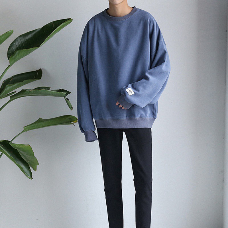 Áo sweater tay dài size lớn màu trơn cho nam