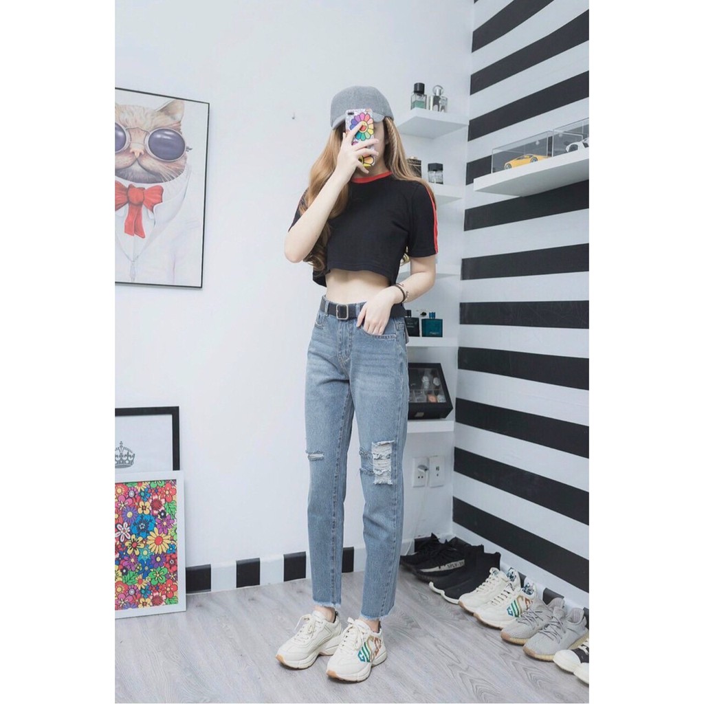 Quần jean nữ ống bo xước rách, chất jean denim không co dãn cực đẹp William - AT144