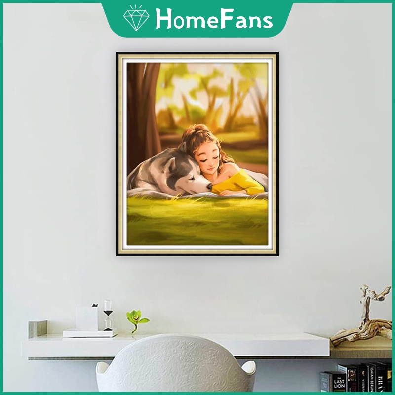 Bộ Tranh Đính Đá 5D Tự Làm 30x40cm / 40x50cm Hình Người Và Thú Cưng Dễ Thương Trang Trí Nhà Cửa