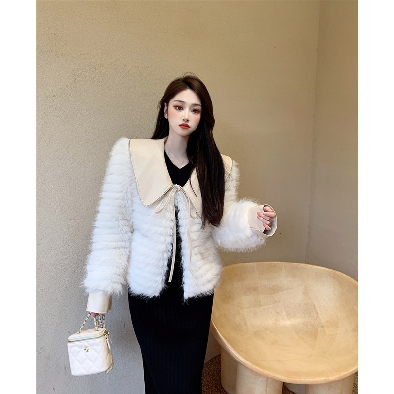 Áo lông trắng phố cổ da buộc nơ sang chảnh hàng Quảng Châu | BigBuy360 - bigbuy360.vn