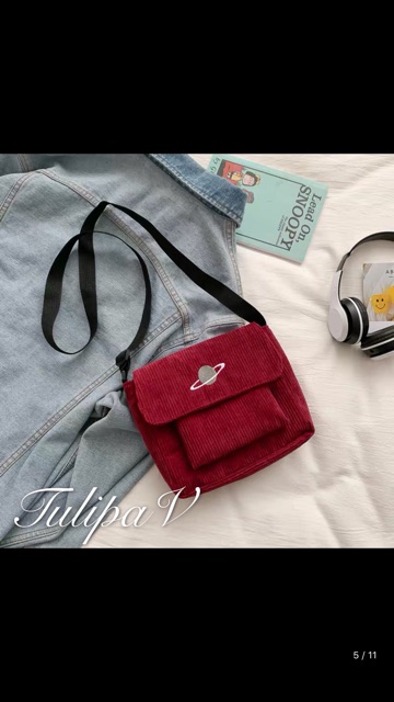 Túi vải nhung đeo chéo dày dặn T99